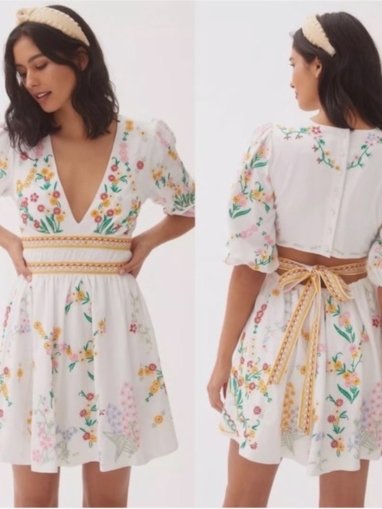 Anthropologie Dresses & Skirts - Anthropologie Deep V Floral bohemian cut out back boho Mini Dress